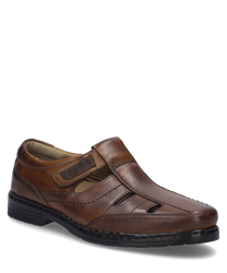 The half shoe in cognac color is made of high-quality leather and features a practical Velcro closure. Special features include decorative stitching and side cutouts for additional ventilation.
