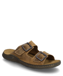 Sandali in pelle marrone con due fibbie regolabili per una tenuta ottimale. Il sandalo si distingue per la sua pelle robusta e una suola imbottita che unisce comfort e stile.