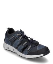The sneaker in dark blue and black features lacing for optimal support. The upper material is made of durable textile with breathable inserts ideal for sports activities.