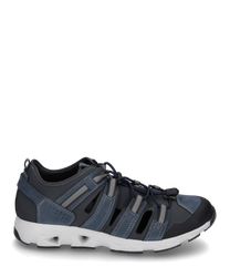 The sneaker in dark blue and black features lacing for optimal support. The upper material is made of durable textile with breathable inserts ideal for sports activities.