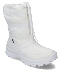 Bottes blanches avec fermeture éclair sur le côté. Fabriquées en matériau imperméable avec une semelle épaisse pour un confort optimal.