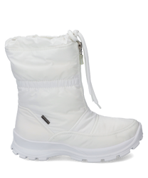 Bottes blanches avec fermeture éclair sur le côté. Fabriquées en matériau imperméable avec une semelle épaisse pour un confort optimal.
