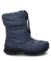 Stivale in tessuto blu con chiusura a cerniera. La suola antiscivolo e il design imbottito offrono comfort e protezione.