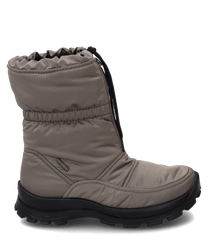 Bottes en tissu beige avec fermeture éclair latérale. La semelle noire offre une bonne adhérence tandis que la conception rembourrée assure confort et chaleur. Idéales pour un usage quotidien par temps froid.