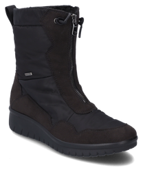 Bottes en cuir noir avec fermeture éclair. Design moderne avec semelle épaisse pour un confort optimal.