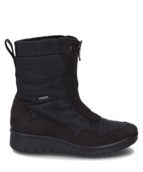 Bottes en cuir noir avec fermeture éclair. Design moderne avec semelle épaisse pour un confort optimal.