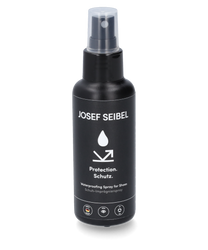 Das JS Imprägnierspray Protect ist eine weiße zylindrische Sprühdose aus Metall mit einem blauen Etikett und schwarzem Deckel. Das Etikett zeigt Text und Symbole in Weiß und Blau.