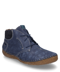 The ankle boot in Ocean color is made of high-quality material with a light natural sole edge. The shoe features lacing and subtle decorative seams that give it a classic look.