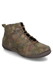 Die Stiefelette mit Schnürung besticht durch ihr herbstliches Blätterdesign in gedeckten Grüntönen. Sie ist aus robustem Material gefertigt und bietet eine flexible Sohle für optimalen Tragekomfort.