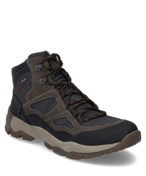 Die Stiefelette ist aus robustem mehrfarbigem Material gefertigt und besitzt eine Schnürung als Verschluss. Besondere Merkmale sind die zweifarbige Sohle und die gepolsterte Knöchelpartie für zusätzlichen Komfort.