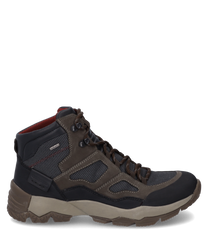 Die Stiefelette ist aus robustem mehrfarbigem Material gefertigt und besitzt eine Schnürung als Verschluss. Besondere Merkmale sind die zweifarbige Sohle und die gepolsterte Knöchelpartie für zusätzlichen Komfort.