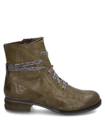La bottine en cuir marron séduit par son charme rustique. Elle est dotée d'une fermeture éclair pratique et de lacets tressés remarquables pour un style supplémentaire.