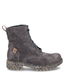 The ankle boot in asphalt combination color is made of a robust material with a zipper on the side. The shoe features a chunky sole and subtle brand applications that give it a modern look.