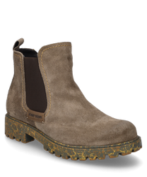 Die Stiefelette in taupe-kombi besteht aus einem robusten Material mit einem charakteristischen Gummizug als Verschluss. Sie hat eine markante strukturierte Sohle die für guten Halt sorgt.