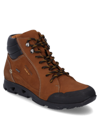 Brauner Sneaker mit Schnürung hergestellt aus Leder mit schwarzen Akzenten und robustem Gummiprofil. Der Schuh hat eine wasserabweisende Membran und kontrastierende Nähte für zusätzlichen Stil.