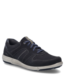 The half shoe in indigo combination features an upper made of dark blue leather and a distinctive lacing. The light sole and contrasting seams give the shoe a modern sporty look.