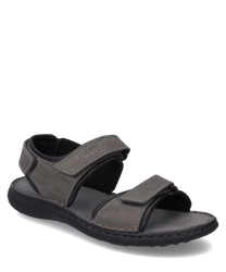 Sandale grise avec fermeture velcro fabriquée en matériau durable. La sandale offre un ajustement confortable et est idéale pour un usage quotidien.