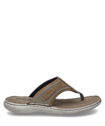 Separadores de dedos de material textil beige con acentos de cuero marrón. La suela es de goma gris claro sin cierre ideal para el verano.