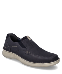 Der indigo-farbene Slipper besteht aus hochwertigem Material und hat einen praktischen Gummizugverschluss. Die Nahtdetails und die bequeme helle Sohle verleihen dem Schuh einen modernen Look.
