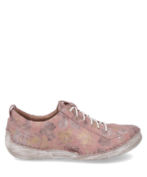 The pink shoe impresses with its floral pattern and white lacing. Made from soft leather it offers comfort and style for everyday wear.