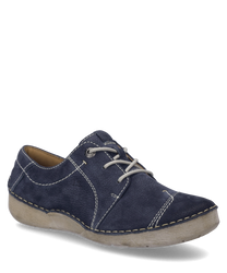 La chaussure basse dans la variante de couleur 'ocean-kombi' est en cuir bleu foncé avec des coutures blanches marquées. Elle dispose d'un laçage et d'une semelle gris clair qui lui confère un look décontracté.