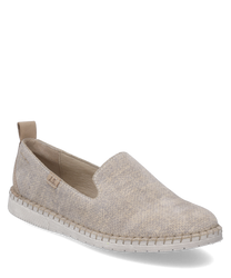 Zapatillas beige de textil con diseño sin costuras y entrada elástica. La suela clara y el patrón sencillo le dan al zapato un aspecto moderno.