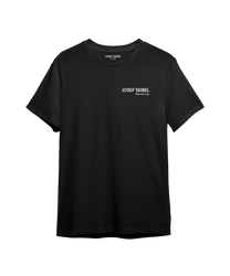 Schwarzes T-Shirt aus Baumwolle mit Rundhalsausschnitt und kurzen Ärmeln. Einfarbiges Design ohne Muster. Schlicht und klassisch in der Form.