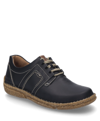 La chaussure basse en noir-combiné se distingue par ses matériaux en cuir robustes et son laçage marqué. Les caractéristiques particulières sont les coutures contrastantes et la semelle couleur naturelle qui donnent à la chaussure un look classique.