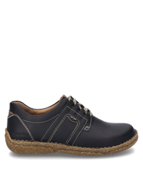 La chaussure basse en noir-combiné se distingue par ses matériaux en cuir robustes et son laçage marqué. Les caractéristiques particulières sont les coutures contrastantes et la semelle couleur naturelle qui donnent à la chaussure un look classique.
