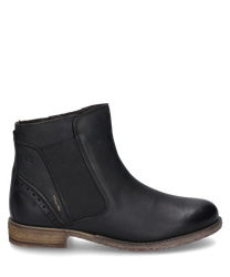 La bota negra está hecha de cuero de alta calidad y presenta una superficie elegante y lisa. Está equipada con una práctica cremallera que permite ponerla y quitarla fácilmente.