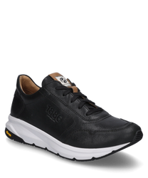 The sneaker is made of black leather with lacing and features the embossed logo "1836" on the side. The white sole with Vibram technology provides comfort and style.