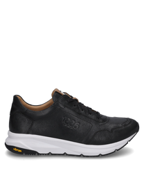 The sneaker is made of black leather with lacing and features the embossed logo "1836" on the side. The white sole with Vibram technology provides comfort and style.