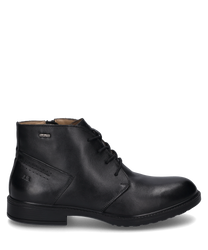 Der Halbschuh ist aus schwarzem Leder gefertigt und verfügt über eine elegante Schnürung. Das schlichte Design wird durch dezente Ziernähte ergänzt die dem Schuh eine klassische Note verleihen.