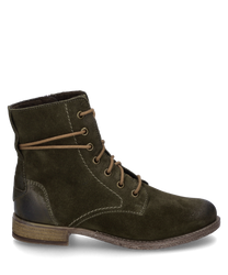La bota en color Bosco está hecha de gamuza de alta calidad y cuenta con una práctica cremallera en el costado. El zapato tiene una suela robusta y costuras decorativas discretas que aportan un aspecto elegante.