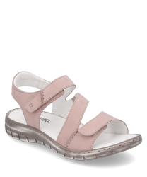 La sandalia en suave rosa está hecha de cuero suave y tiene un cierre de velcro para un ajuste fácil. Cuenta con una suela acolchada para mayor comodidad.