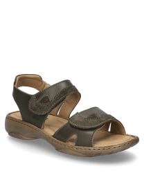 The sandal shown is moss green and features a practical Velcro closure. It is made of a high-quality soft material that provides comfort and flexibility.