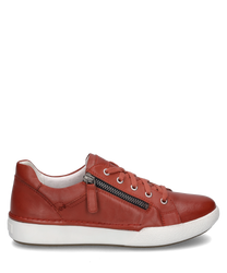 Der Sneaker in der Farbe Hibiscus besteht aus hochwertigem Leder und verfügt über eine Schnürung und einen seitlichen Reißverschluss. Die weiße Sohle und die dezente Naht verleihen dem Schuh einen modernen Look.