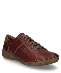 Der Halbschuh aus glattem rotem Leder hat eine Schnürung für optimalen Halt. Die robuste Sohle und die feinen Ziernähte verleihen dem Schuh ein elegantes aber dennoch lässiges Aussehen.