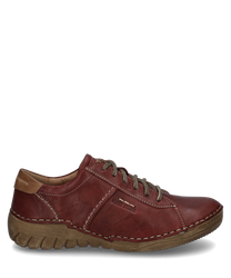 Der Halbschuh aus glattem rotem Leder hat eine Schnürung für optimalen Halt. Die robuste Sohle und die feinen Ziernähte verleihen dem Schuh ein elegantes aber dennoch lässiges Aussehen.