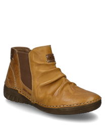 Die abgebildete Stiefelette besteht aus braunem Leder mit einem seitlichen Reißverschluss für einfaches Anziehen. Sie hat eine robuste Sohle und ein dezentes Logo auf der Ferse ideal für einen lässigen und dennoch stilvollen Auftritt.