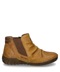 Die abgebildete Stiefelette besteht aus braunem Leder mit einem seitlichen Reißverschluss für einfaches Anziehen. Sie hat eine robuste Sohle und ein dezentes Logo auf der Ferse ideal für einen lässigen und dennoch stilvollen Auftritt.