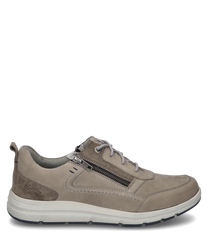 Beiger Halbschuh aus Leder mit Schnürung und seitlichem Reißverschluss. Der Schuh hat eine helle profilierte Sohle und dezente Ziernähte die dem sportlich-eleganten Design eine besondere Note verleihen.