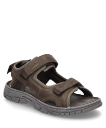 Bruine leren sandaal met klittenbandsluiting. Robuuste zool voor optimale grip en comfort.