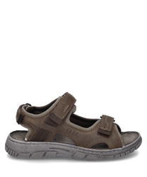 Bruine leren sandaal met klittenbandsluiting. Robuuste zool voor optimale grip en comfort.