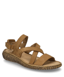 Sandalo marrone in pelle con chiusura a strappo ideale per l'estate. La suola ha un design strutturato per una migliore aderenza.