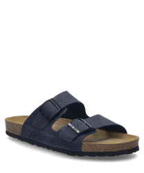 The sandal in the color denim is made of a sturdy material with two wide straps each equipped with a buckle. It features a brown ergonomic sole that ensures high wearing comfort.