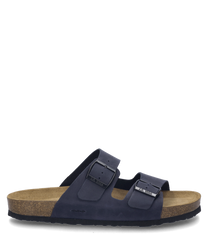 The sandal in the color denim is made of a sturdy material with two wide straps each equipped with a buckle. It features a brown ergonomic sole that ensures high wearing comfort.
