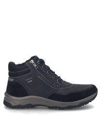 El zapato negro de cuero presenta un robusto cordón y un cierre lateral de cremallera para facilitar el calzado. El zapato tiene una suela de color contrastante que proporciona un soporte adicional en diversas superficies.