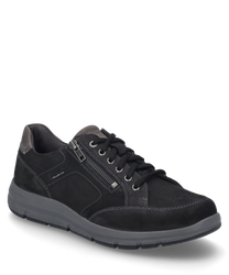 La chaussure basse en noir-combiné est en cuir lisse et dispose d'un laçage. Ce qui attire l'attention c'est la fermeture éclair latérale qui donne à la chaussure une touche moderne.