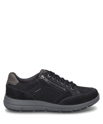 La chaussure basse en noir-combiné est en cuir lisse et dispose d'un laçage. Ce qui attire l'attention c'est la fermeture éclair latérale qui donne à la chaussure une touche moderne.